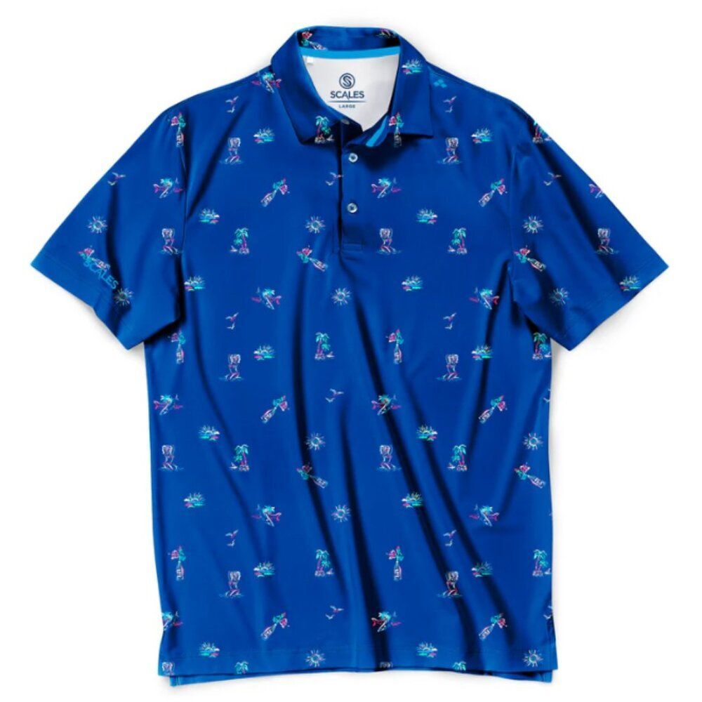 SCALES Men's XL Golf Polo UPF 50+ | Clubhouse Performance Hula Surf & Slay NWT